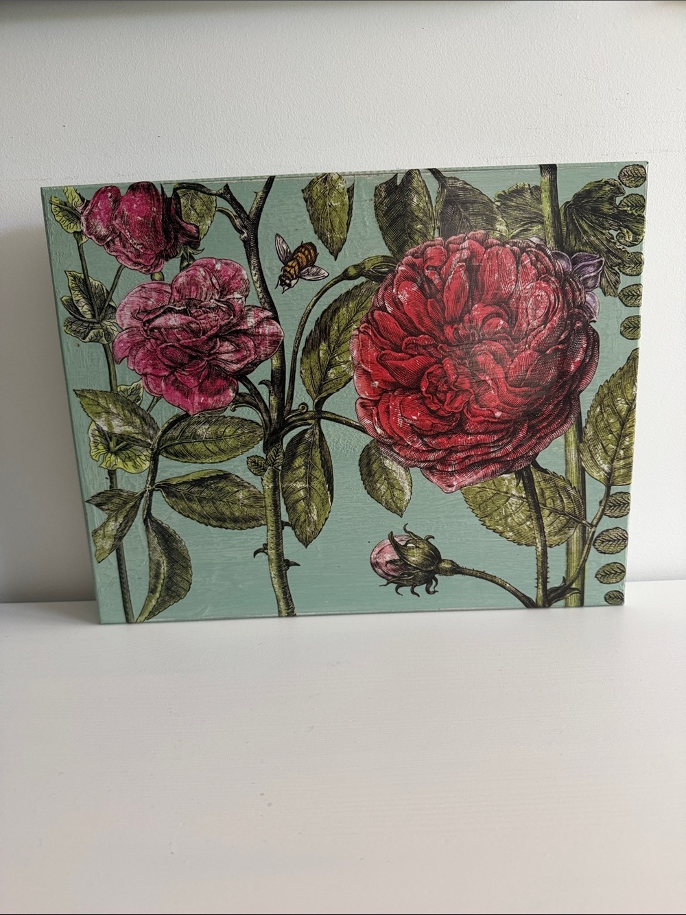 Botanical Rose Box Art in Red and Green Floral Bohemian
